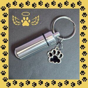 Aluminum Pet Ashes Cylinder Keychain With‎ Paw Charm (NWOT)